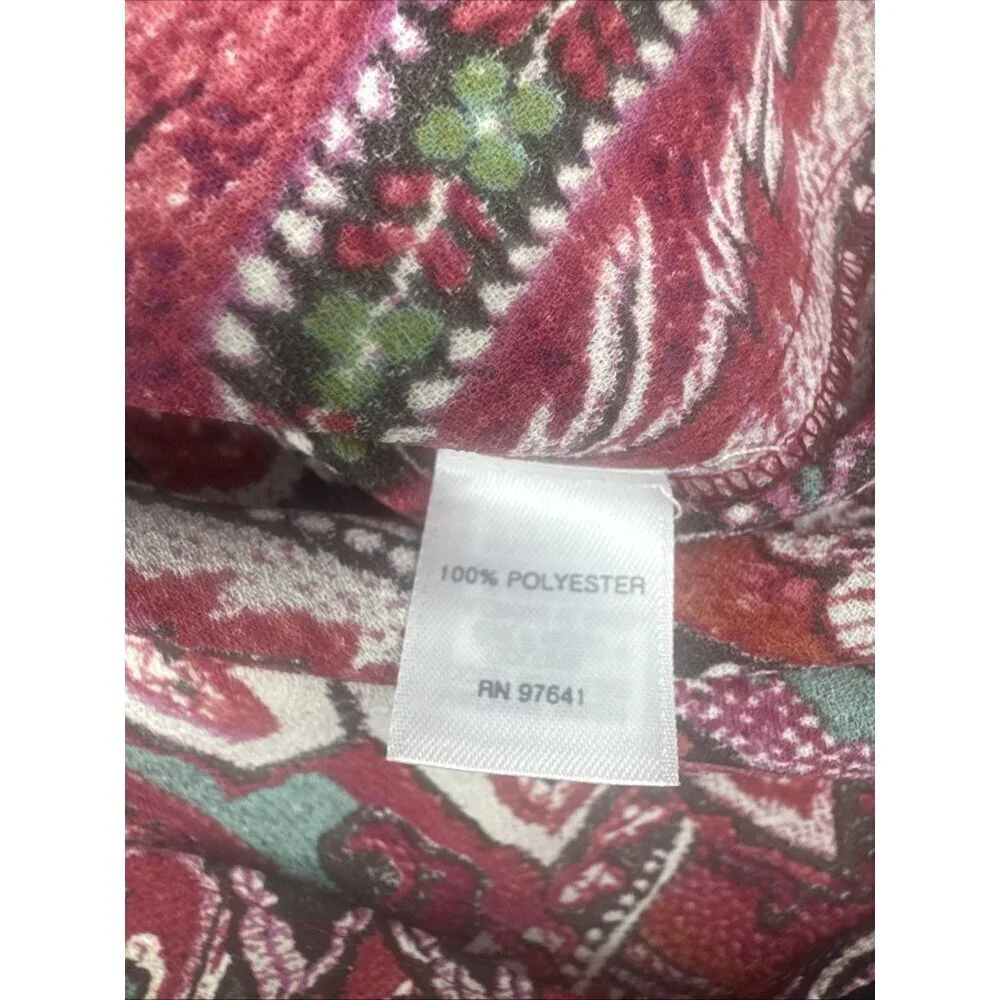 J‎ Jill Women’s Red Paisley Layered Chiffon Long Sleeve Blouse Top Sz XS